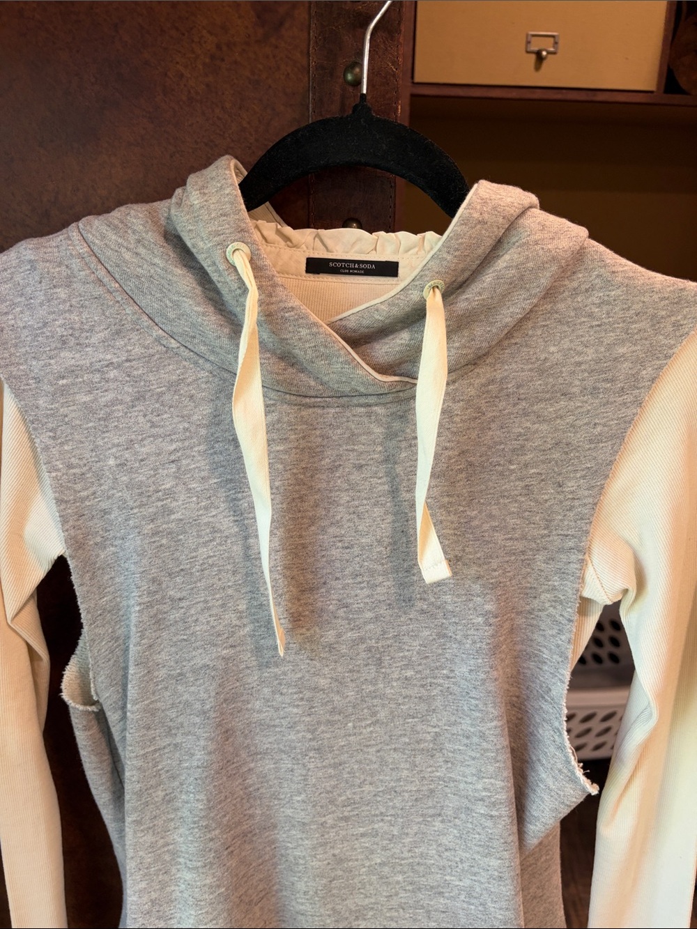 Scotch & Soda Gray Hoodie with Cream Contrast Sleeves